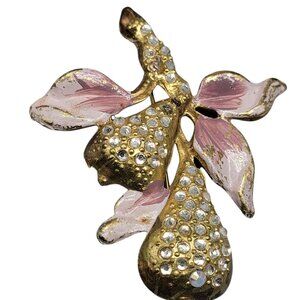 Vintage Period Pear Branch Rhinestone Brooch Pin Pink Gold Tone Dujay Copy